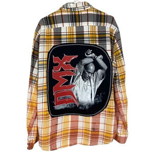 DMX Flannel Shirt Mens XL XXL Unisex Handmade Reworked Bleached Plaid Rare